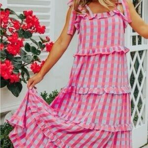 Buddy Love Pink Gingham Maxi Dress - perfect for Spring Easter - tie shoulder